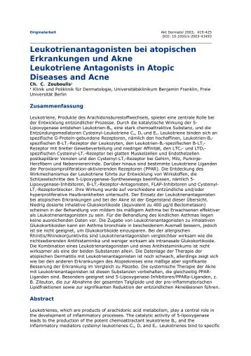 Leukotrienantagonisten bei atopischen Erkrankungen und Akne ...