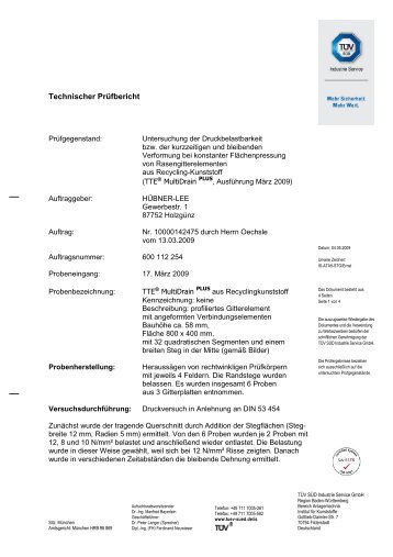 Technischer Prüfbericht - Hübner-Lee