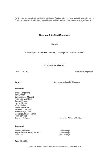 Niederschrift Sitzung vom 08.03.10 - Stadt Memmingen