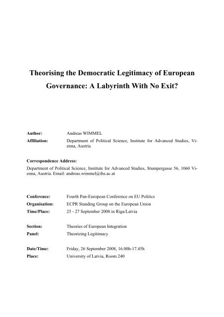 Theorising the Democratic Legitimacy of European Governance