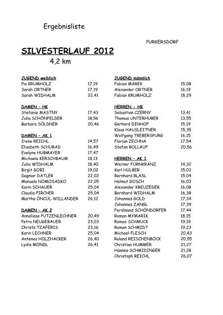 SILVESTERLAUF 2012 - Purkersdorf Online