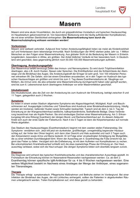 Informationsblatt Masern Landeshauptstadt Kiel