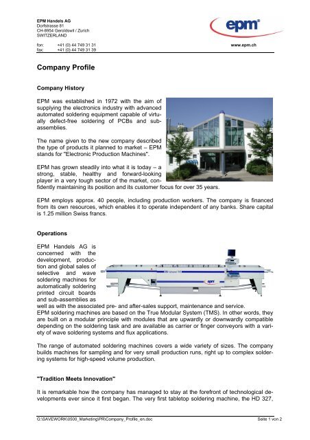 Company Profile - EPM Handels AG