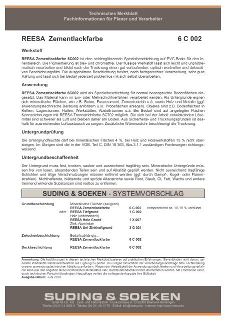 technisches Merkblatt - Suding & Soeken GmbH & Co. KG