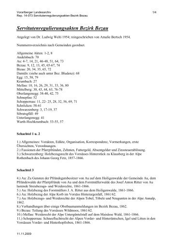 Servitutenregulierungsakten, Bezirk Bezau - Vorarlberg