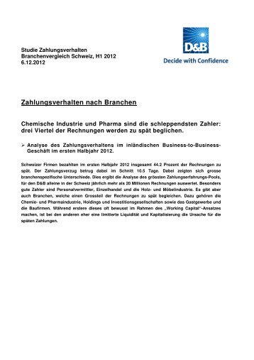 Zahlungsverhalten Branchen Schweiz erstes ... - Dun & Bradstreet