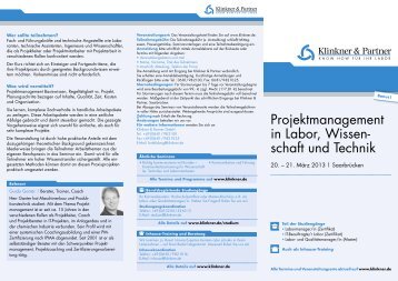 Projektmanagement in Labor, Wissenschaft und Technik - Klinkner ...