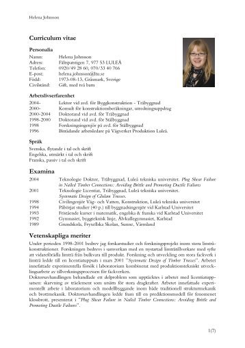 CV Helena Johnsson - Luleå tekniska universitet