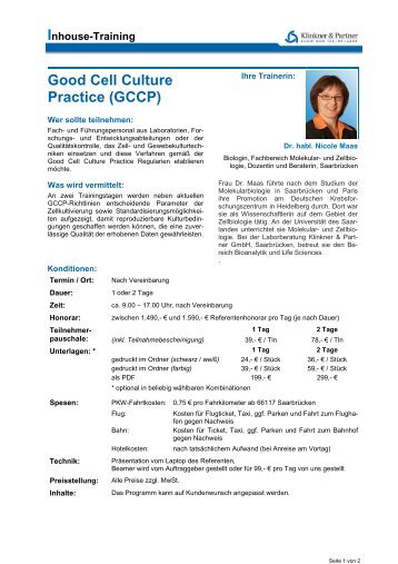 Good Cell Culture Practice (GCCP) - Klinkner & Partner GmbH