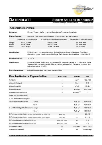 Datenblatt Blockholz - Pius Schuler AG