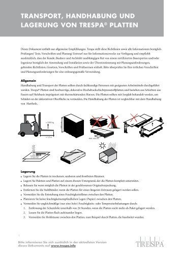 TrAnSporT, HAnDHABung unD LAgerung Von TreSpA ... - Trespa.info
