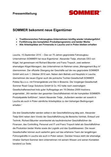 Pressemitteilung Übernahme - Sommer Fahrzeugbau GmbH & Co. KG