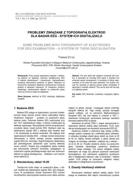 problemy związane z topografią elektrod dla badań eeg