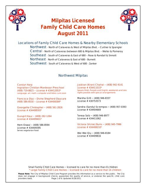 Family Child Care Homes - City of Milpitas