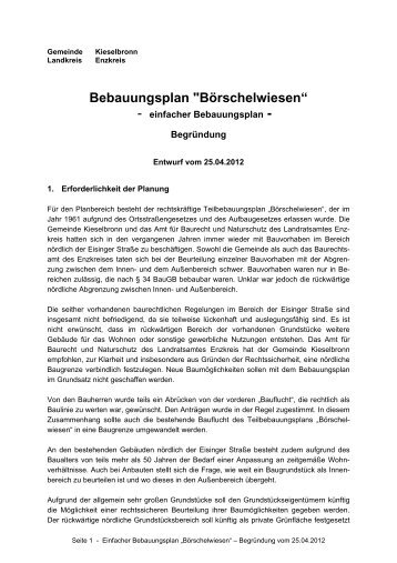 Begründung zum Bebauungsplan "Börschelwiesen" - Kieselbronn