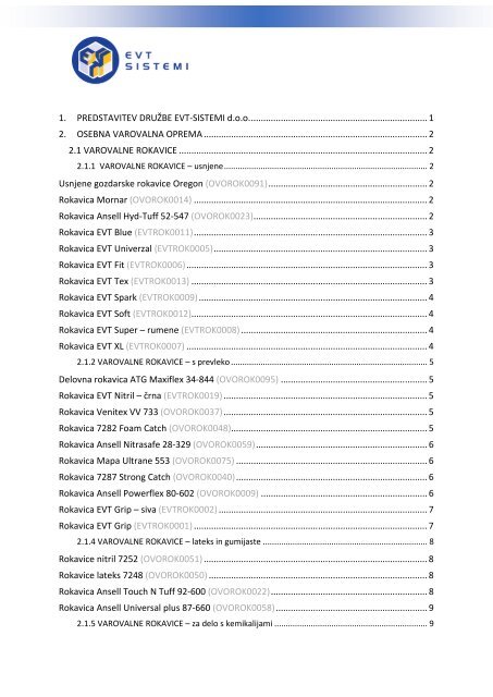 KATALOG OSEBNE VAROVALNE OPREME 2012 - EVT-SISTEMI doo