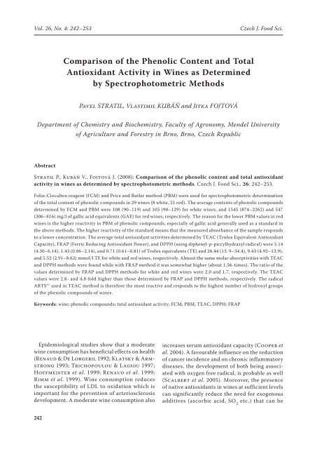 Comparison of the Phenolic Content and Total Antioxidant Activity in ...