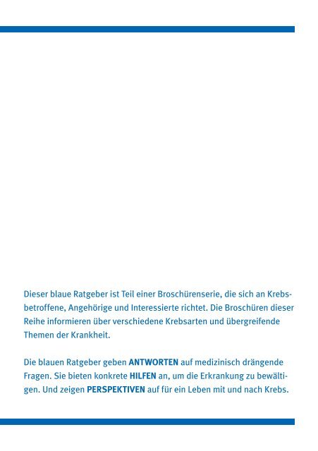 blaue Ratgeber „Hilfen für Angehörige“ - Deutsche Krebshilfe eV