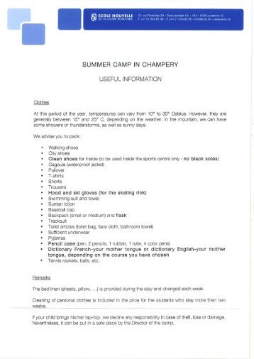 SUMMER CAMP IN CHAMPERY - ENSR