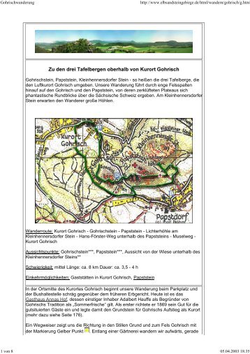 Gohrischstein, Papststein, Kleinhennersdorfer Stein - Sächsische ...