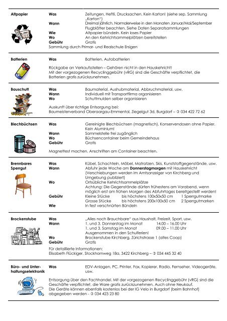 KEHRICHTMERKBLATT ERSIGEN Abfall vermeiden - vermindern