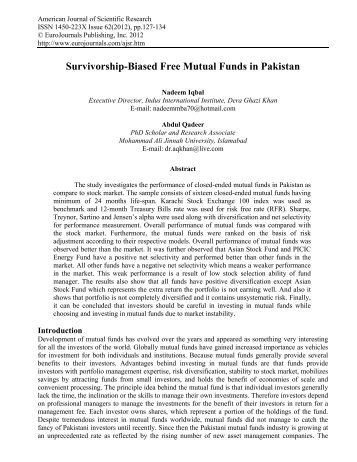 Survivorship-Biased Free Mutual Funds in Pakistan - EuroJournals