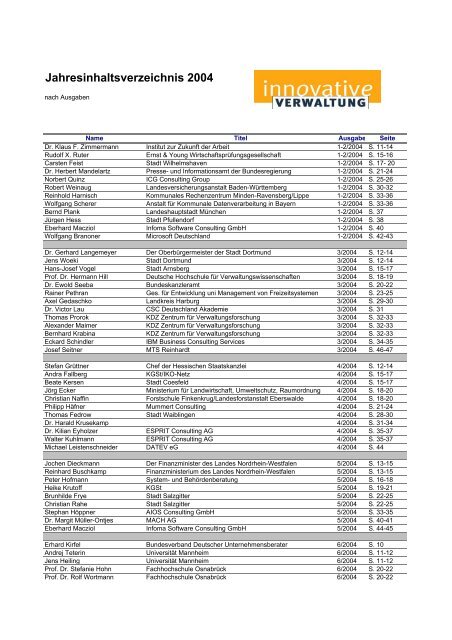 Jahresinhaltsverzeichnis 2004 - Innovative Verwaltung