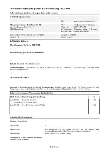 EG Sicherheitsblatt - Klostermann Chemie GmbH & Co. KG