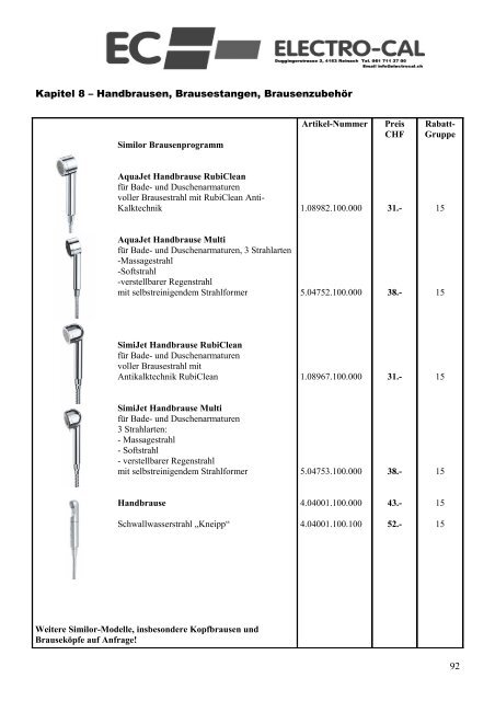 Kapitel 8 – Handbrausen, Brausestangen ... - ElectroCal