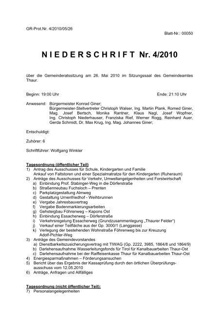 Gemeinderatsprotokoll 26.05.2010 (50 KB) - .PDF - Thaur - Land Tirol