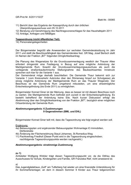 Gemeinderatsprotokoll 27.10.2011 (201 KB) - .PDF - Thaur