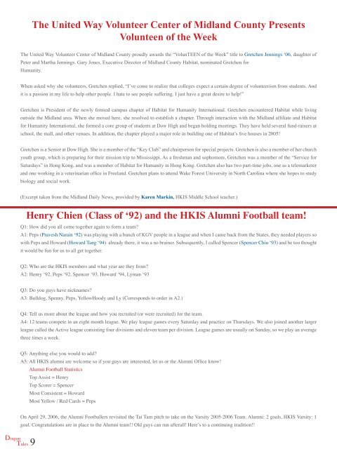 Volume 7 Summer 2006 The Alumni Magazine of HKIS - Hong Kong ...