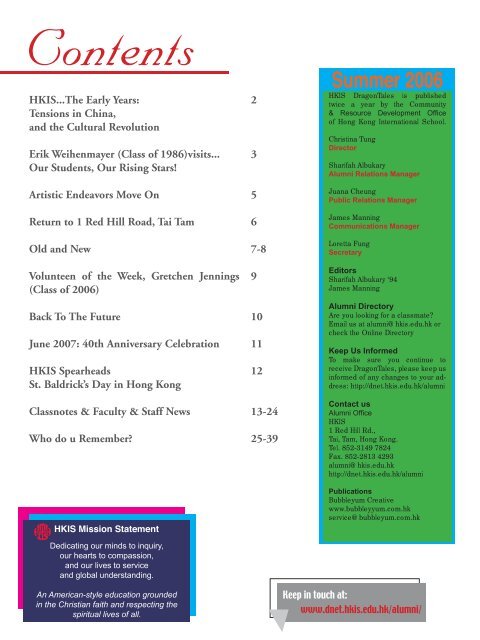 Volume 7 Summer 2006 The Alumni Magazine of HKIS - Hong Kong ...
