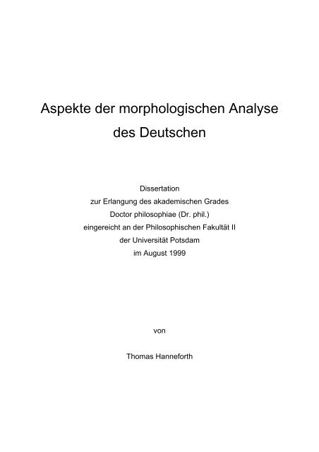 Aspekte der morphologischen Analyse des Deutschen - Universität ...