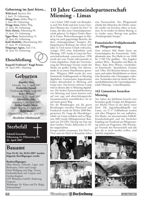 Mieminger Dorfzeitung Mai 2007 - Gemeinde Mieming