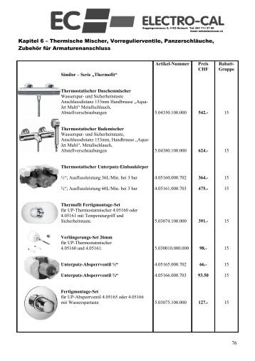 Kapitel 6 – Thermische Mischer, Vorregulierventile - ElectroCal