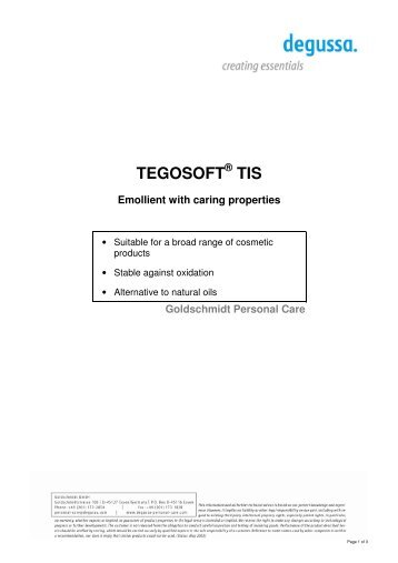 TEGOSOFT ® TIS Emollient with caring properties - Quetzal Quimica