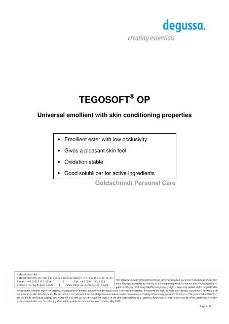 TEGOSOFT OP e - Quetzal Quimica