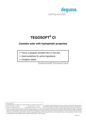 TEGOSOFT ® CI Cosmetic ester with hydrophobic ... - Quetzal Quimica