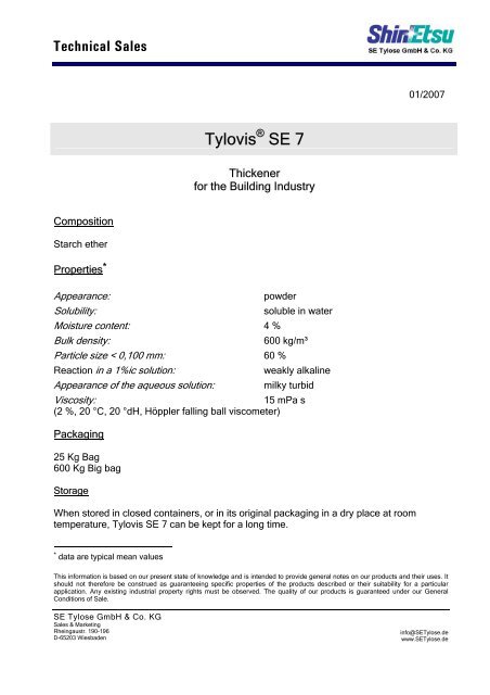 Tylovis SE 7 - SE Tylose® GmbH & Co. KG