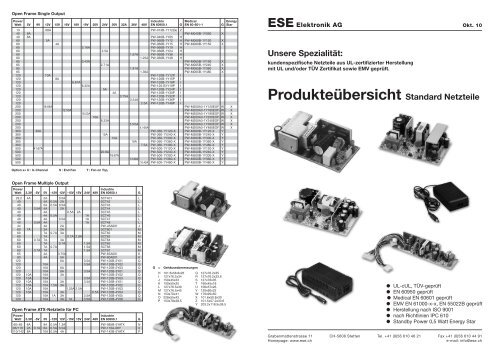 Produkteübersicht Standard Netzteile - bei ESE Elektronik AG