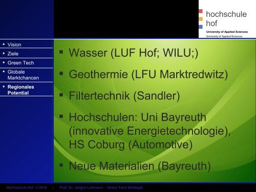 Green Tech Hochschule Hof - Energie-Netzwerk HochFranken