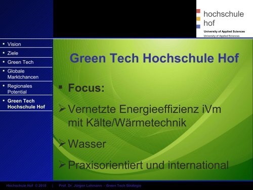 Green Tech Hochschule Hof - Energie-Netzwerk HochFranken