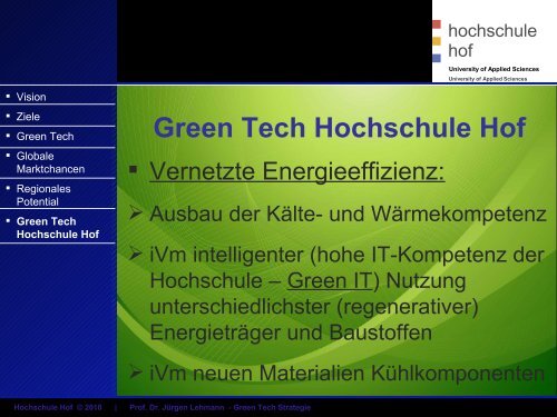 Green Tech Hochschule Hof - Energie-Netzwerk HochFranken