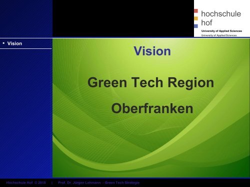 Green Tech Hochschule Hof - Energie-Netzwerk HochFranken