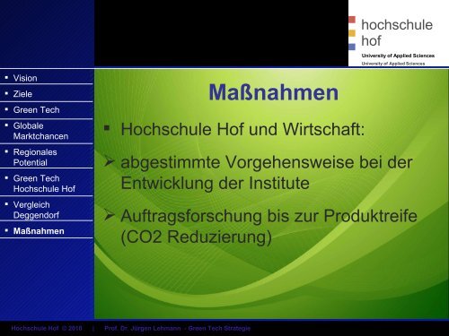 Green Tech Hochschule Hof - Energie-Netzwerk HochFranken