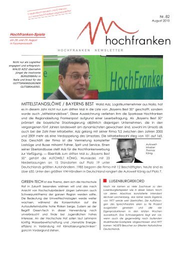 Hochfranken Newsletter August 2010 komplett als Download