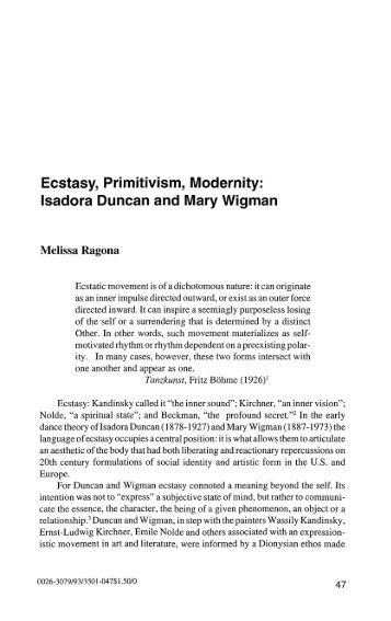 Ecstasy, Primitivism, Modernity: Isadora Duncan and Mary Wigman