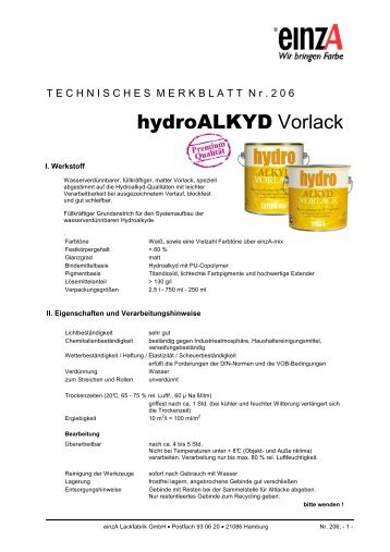 einzA hydro ALKYD Vorlack