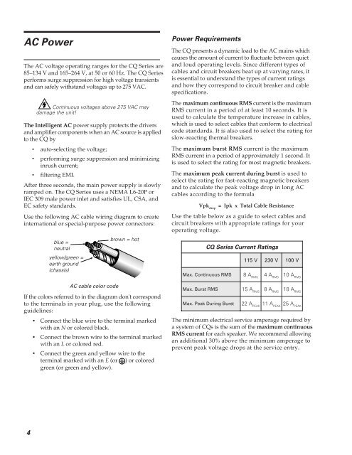 Operating Instructions CQ Series - Meyer Sound Laboratories Inc.